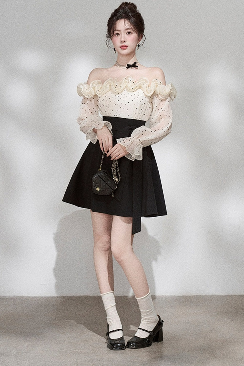 Ruffle Off-Shoulder Long Sleeve Dress