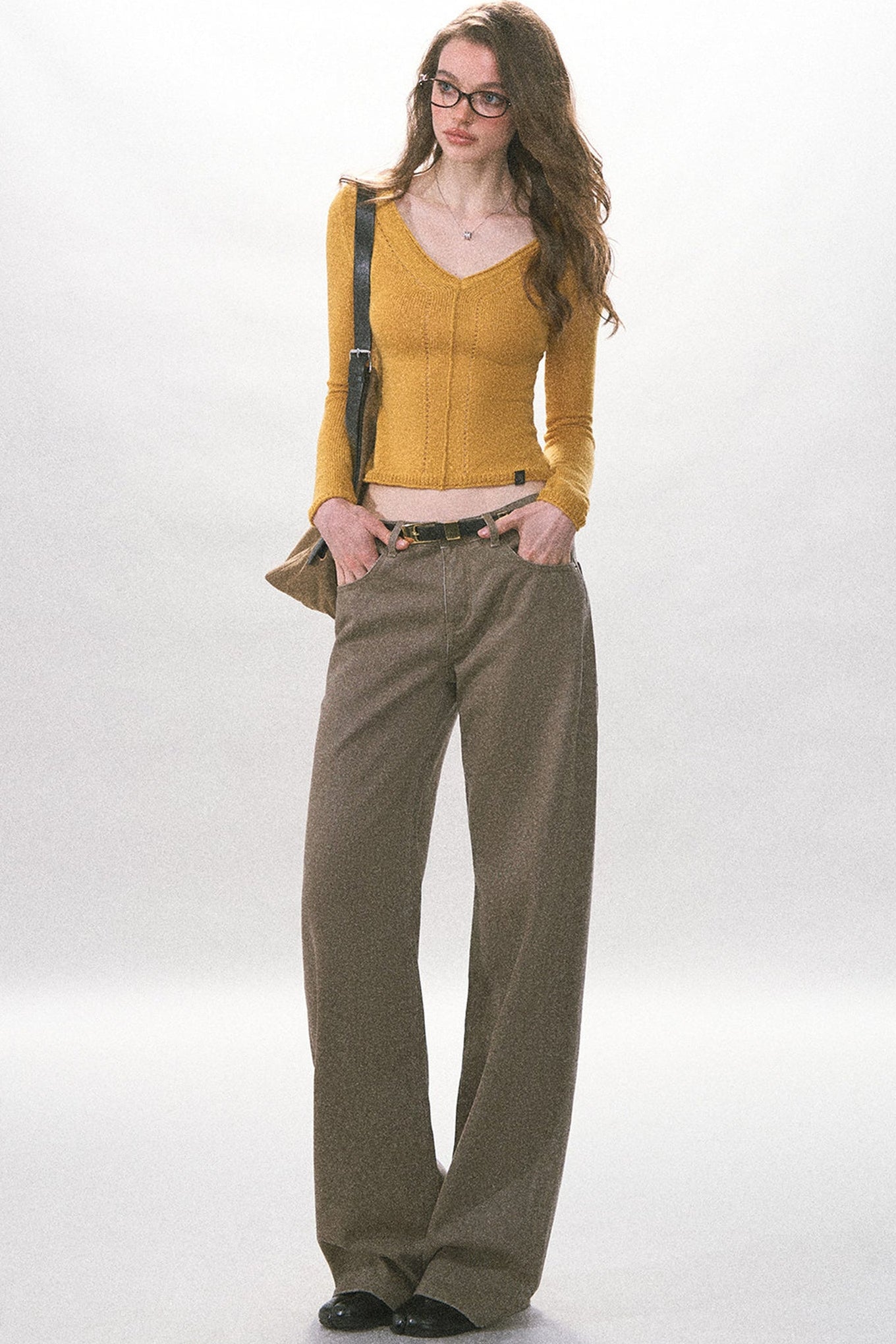 Pantalon rétro à jambes larges en sergé délavé