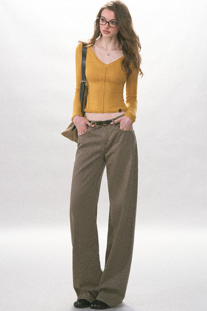 Pantalon rétro à jambes larges en sergé délavé