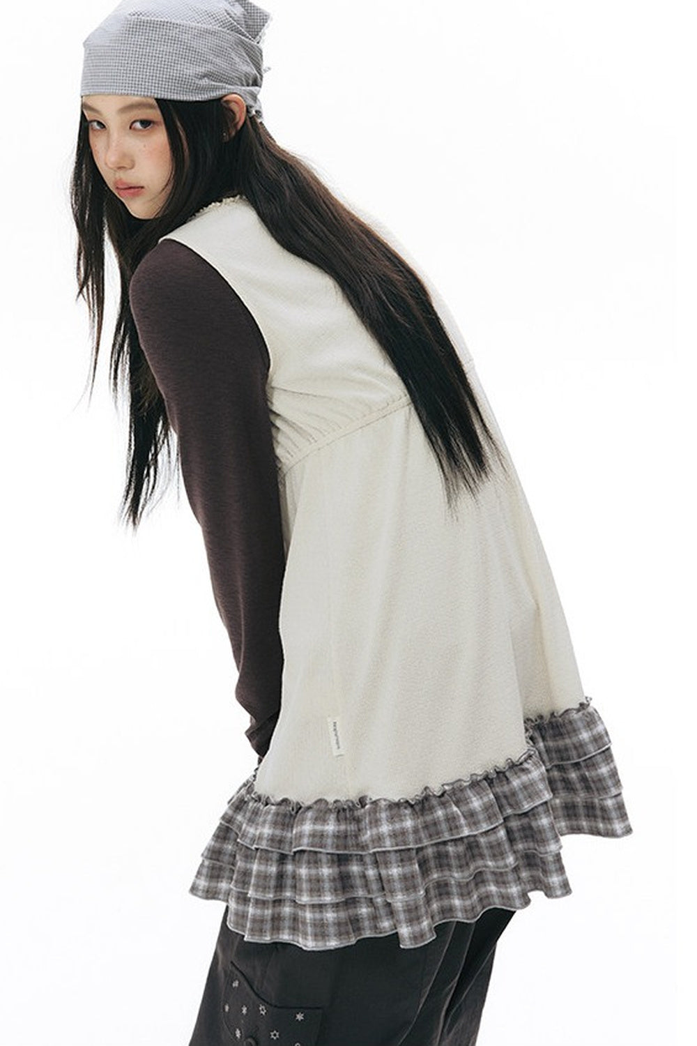 Plaid Ruffle Sleeveless Knit Vest Dress
