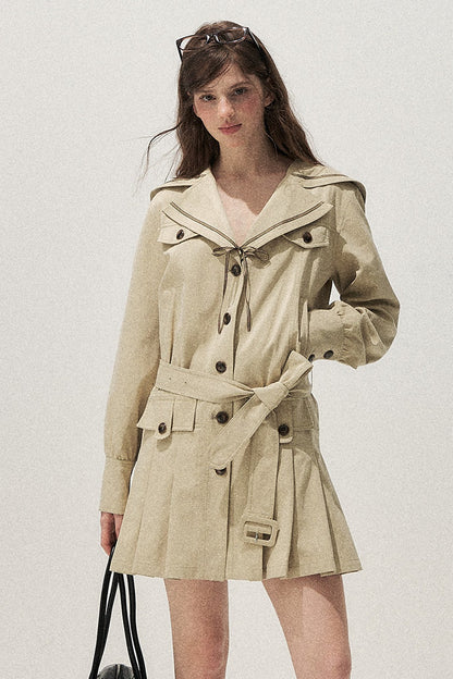 Khaki Navy Collar Trench Coat