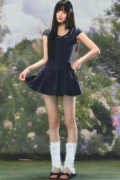 Retro Plaid Doll Collar Dress