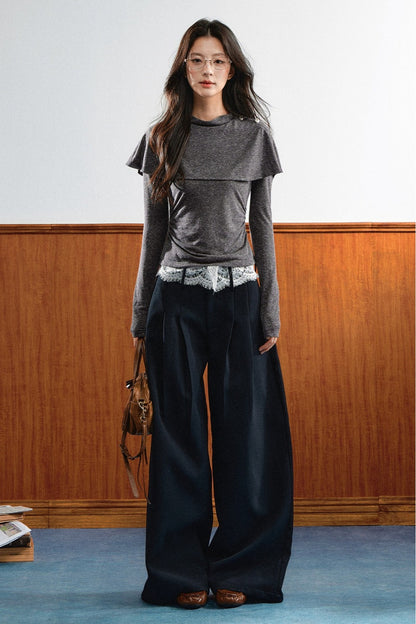 Double-Layer Pleated Knit Sweater