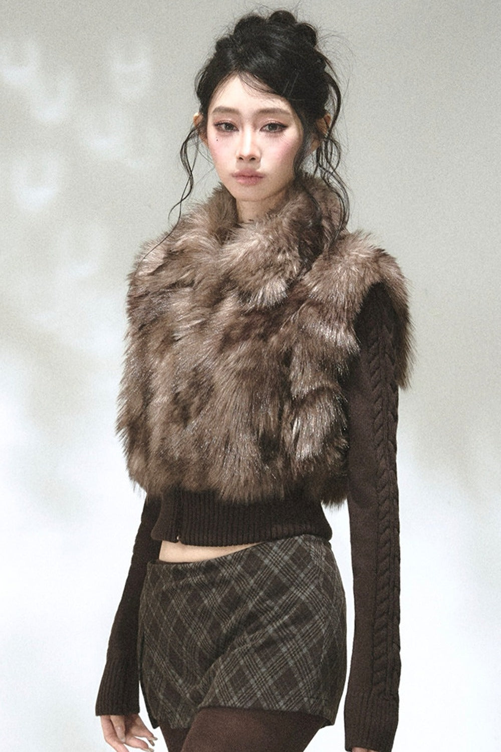 Eco-Friendly Gradient Faux Fur Knitted Jacket