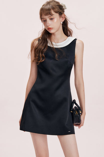 Satin Boat Neck Backless Bow Tank Dress