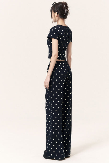 Polka Dot Cat Print Top Bodycon Skirt Pants Set-Up