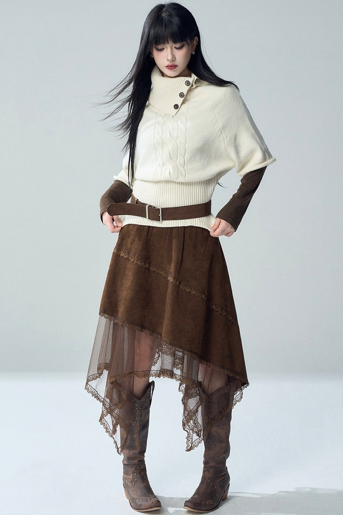 High Neck Short Sleeve Knit Sweater