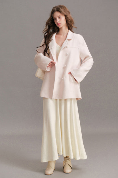 Handmade Double-Sided Woolen Doll Collar Mid-Length Coat