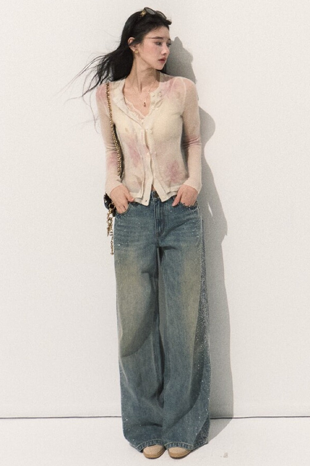 Rhinestone Wide-Leg Jeans