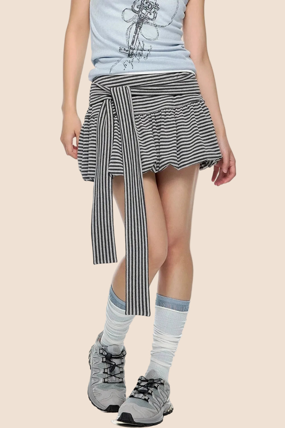 Striped Tie-Wrap A-Line Skirt