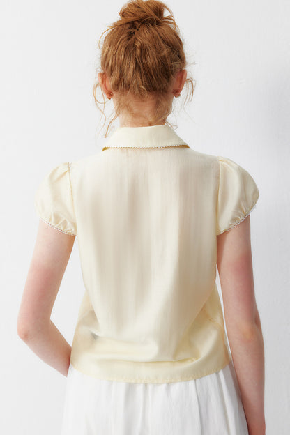 White Tencel Doll Collar Blouse