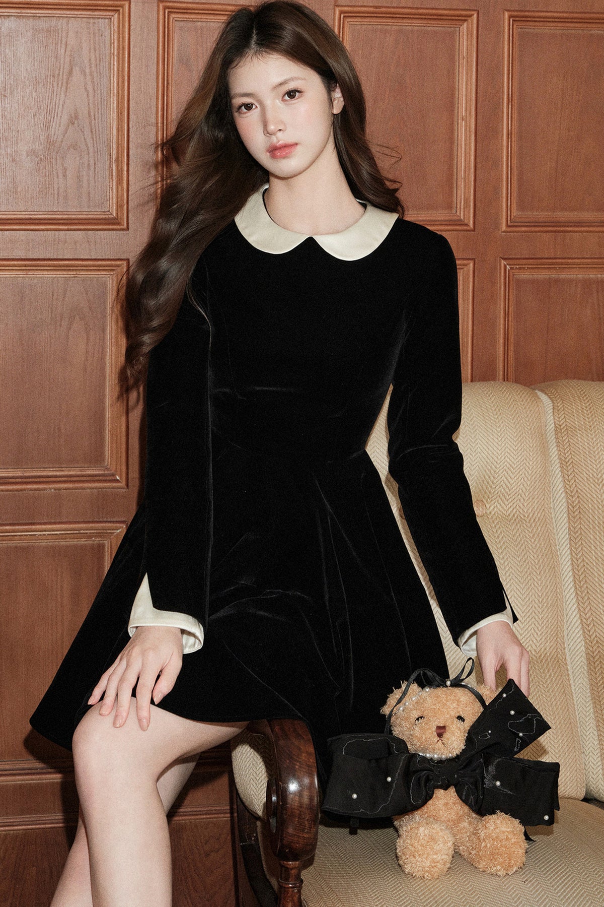 Doll Collar Velvet Dress