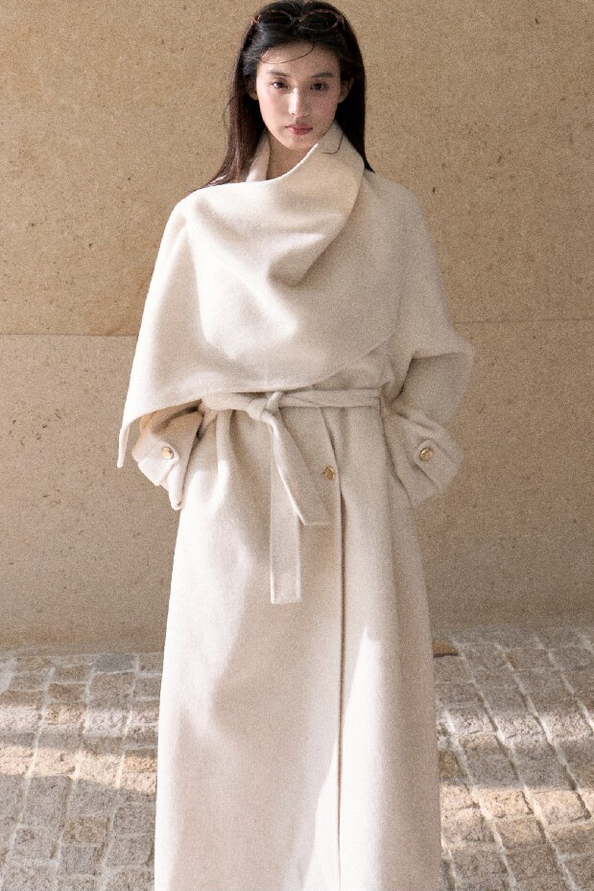 Double-Sided Wool Scarf Collar Coat