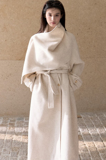 Double-Sided Wool Scarf Collar Coat