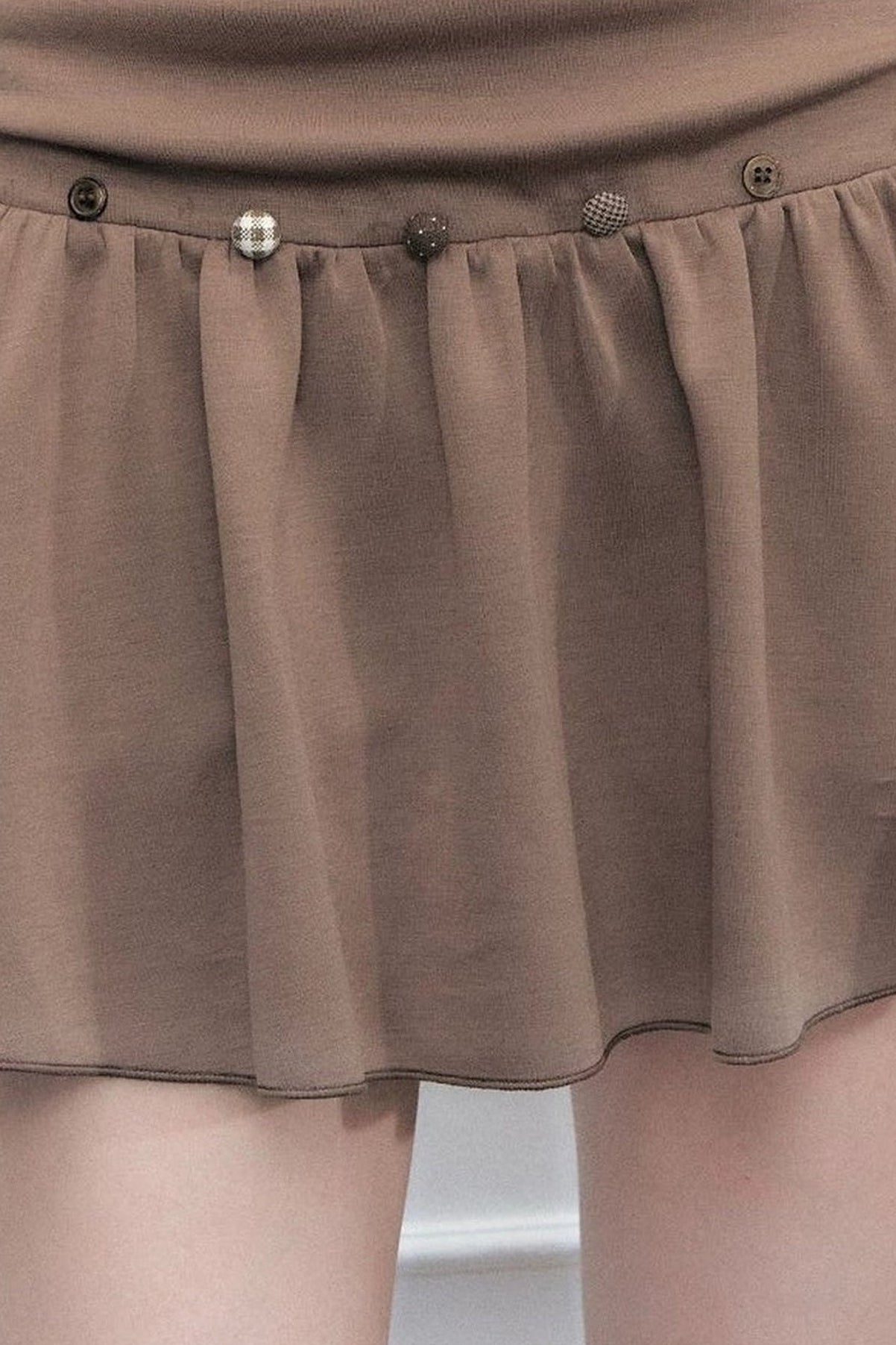 Brown Button High-Waisted A-Line Skirt