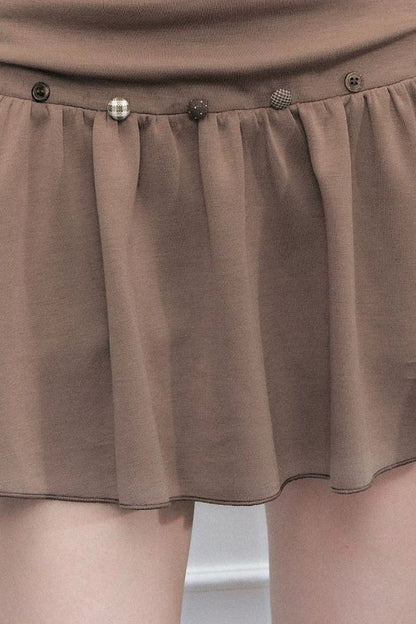 Brown Button High-Waisted A-Line Skirt