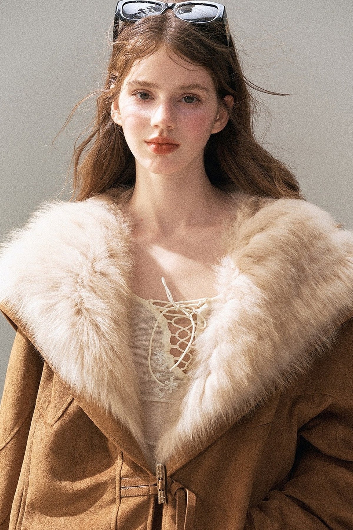 Horn Button Fox Fur Parka Coat