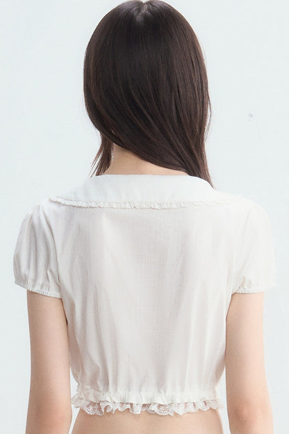 Doll Collar Lace Puff Sleeve Blouse
