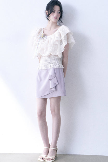 Layered Lace Ruffle Smocked Top