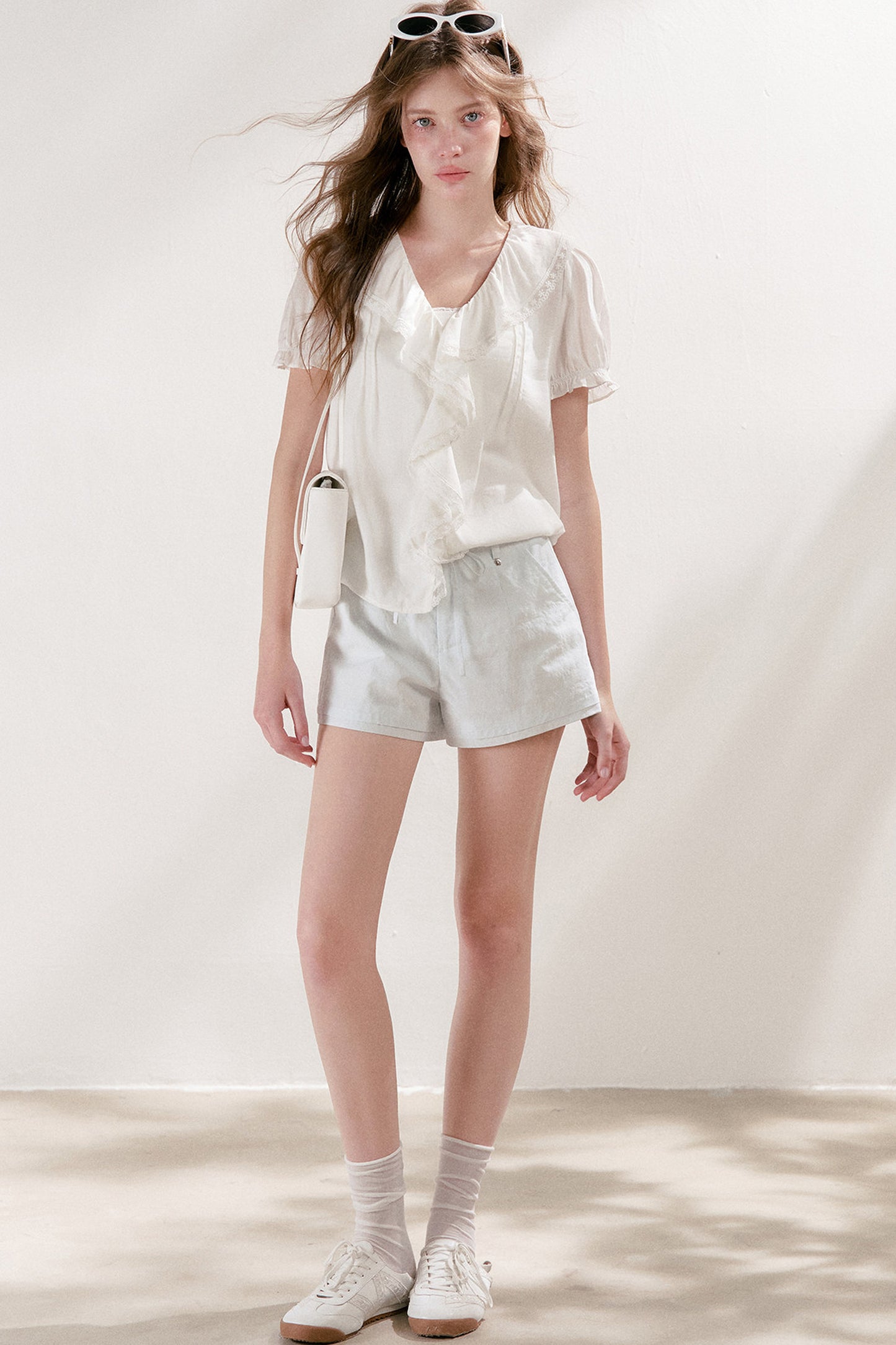 Mulberry Silk Lace Ruffle V-Neck Top