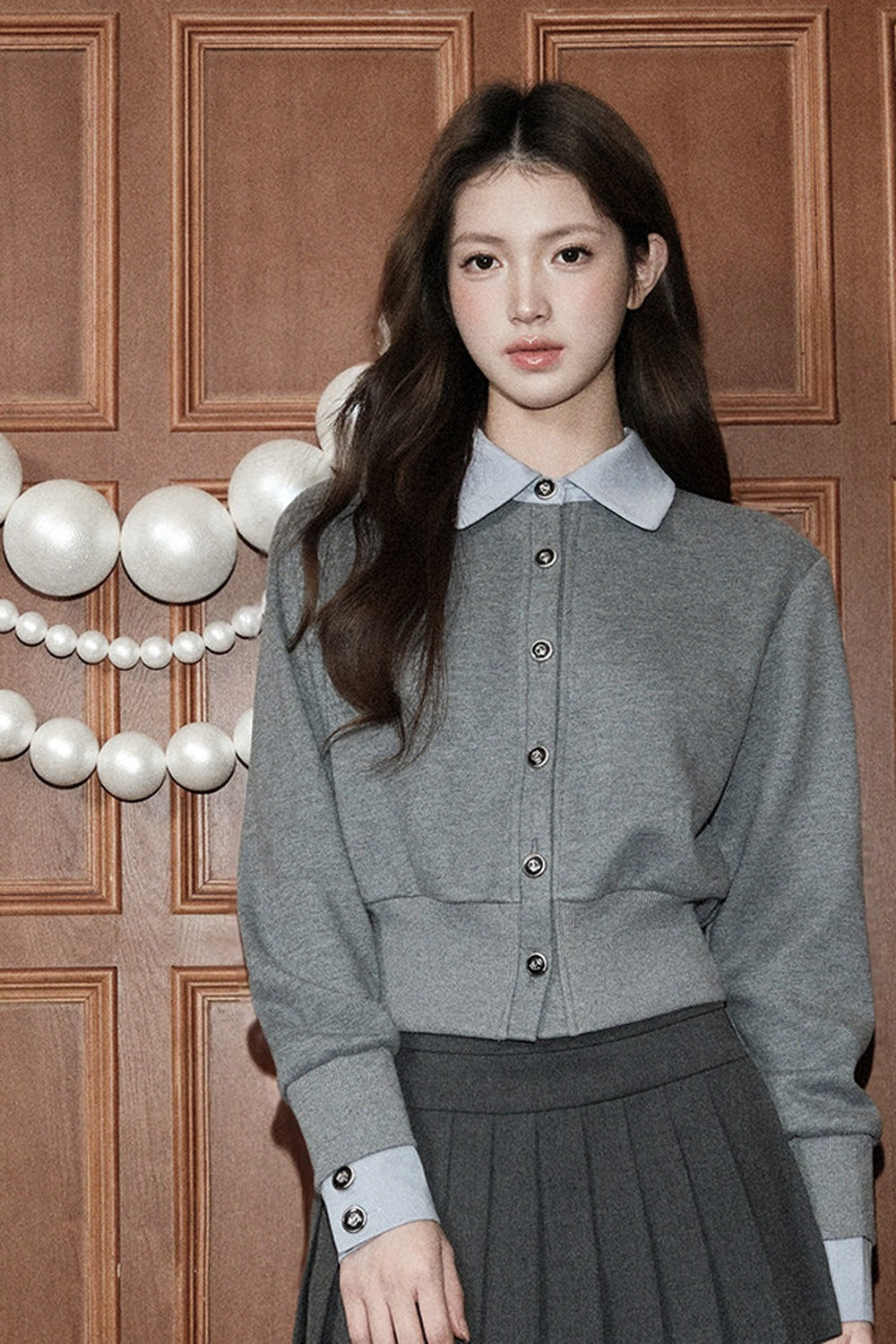Layered-Look Lapel Knit Cardigan