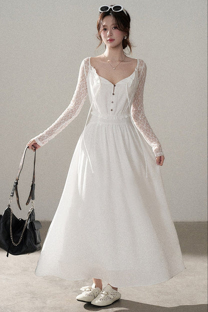 Robe trapèze en dentelle à boutons