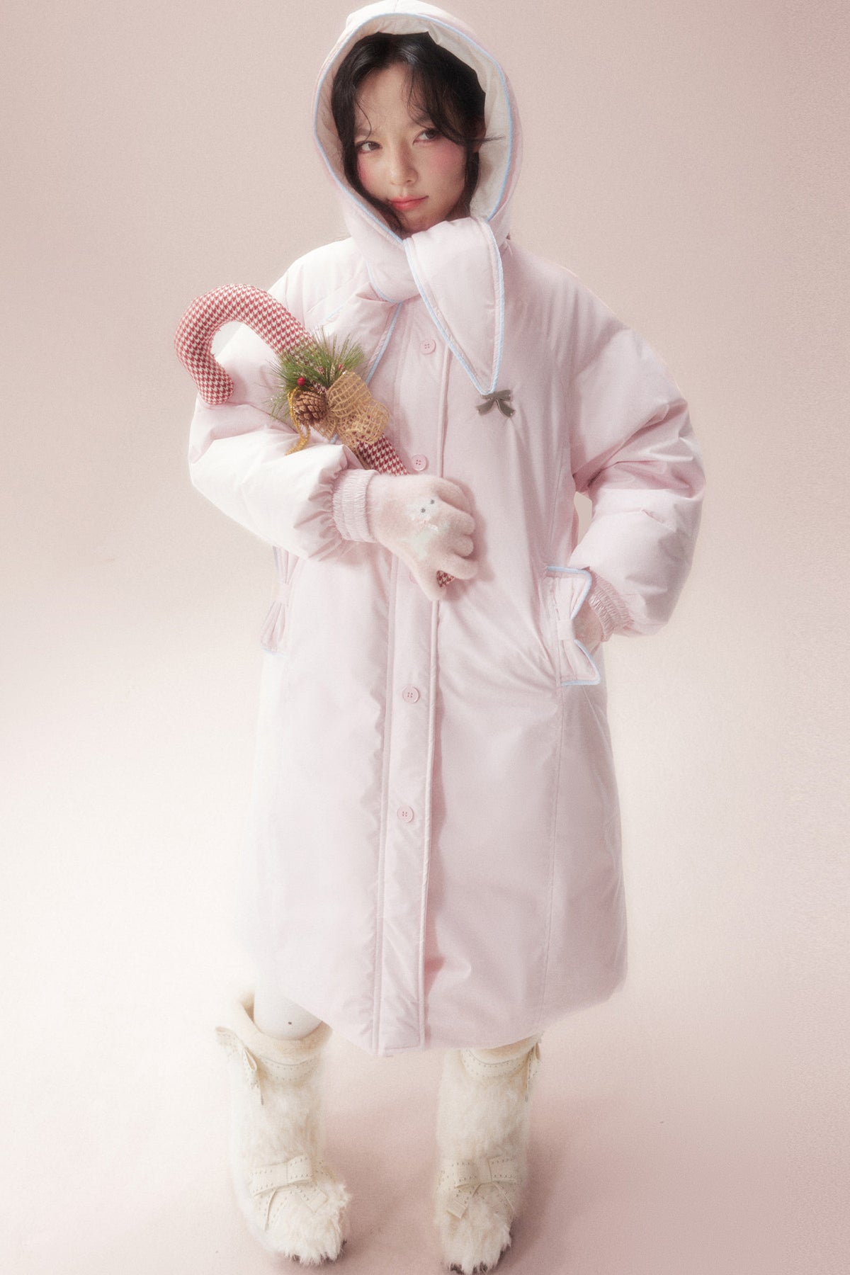 Cute Fur Ball Scarf Hat Long White Duck Down Jacket