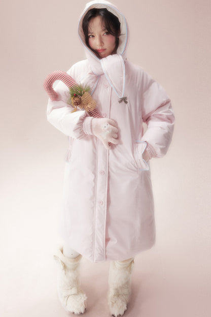 Cute Fur Ball Scarf Hat Long White Duck Down Jacket
