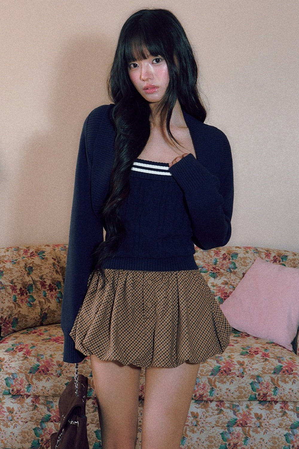 Striped Knit Camisole and Long-Sleeved Cardigan Set-Up