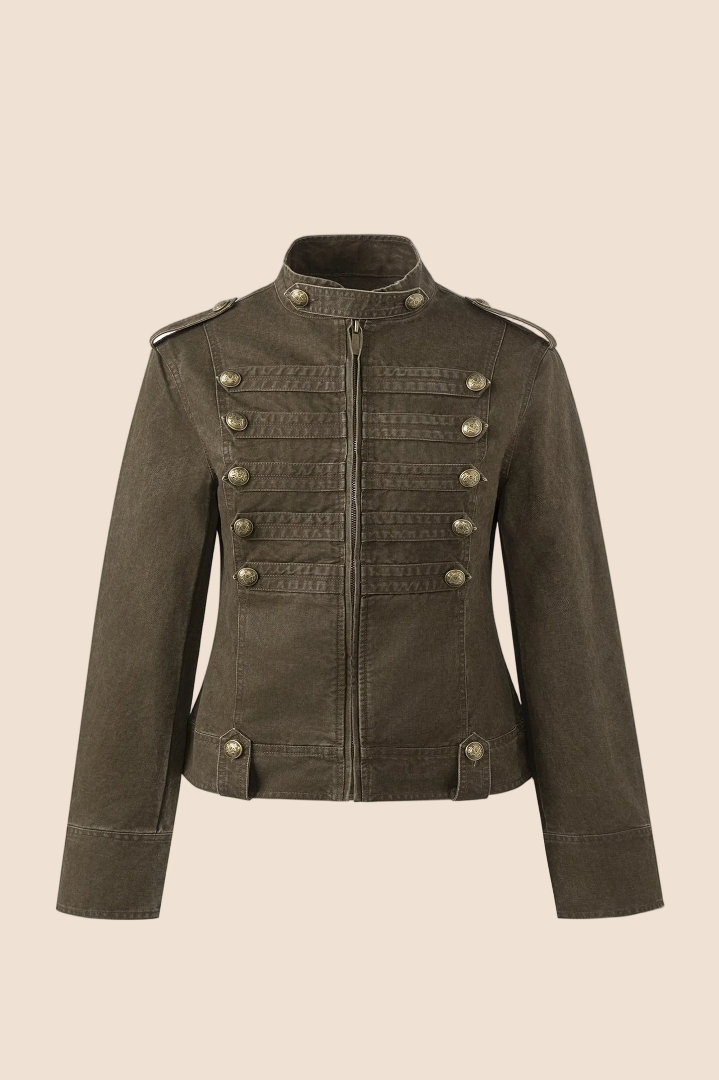 Double-Breasted Stand-Up Collar Short Denim Jacket