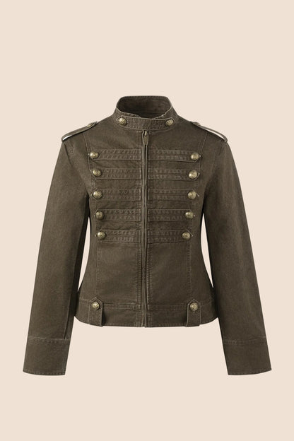 Double-Breasted Stand-Up Collar Short Denim Jacket