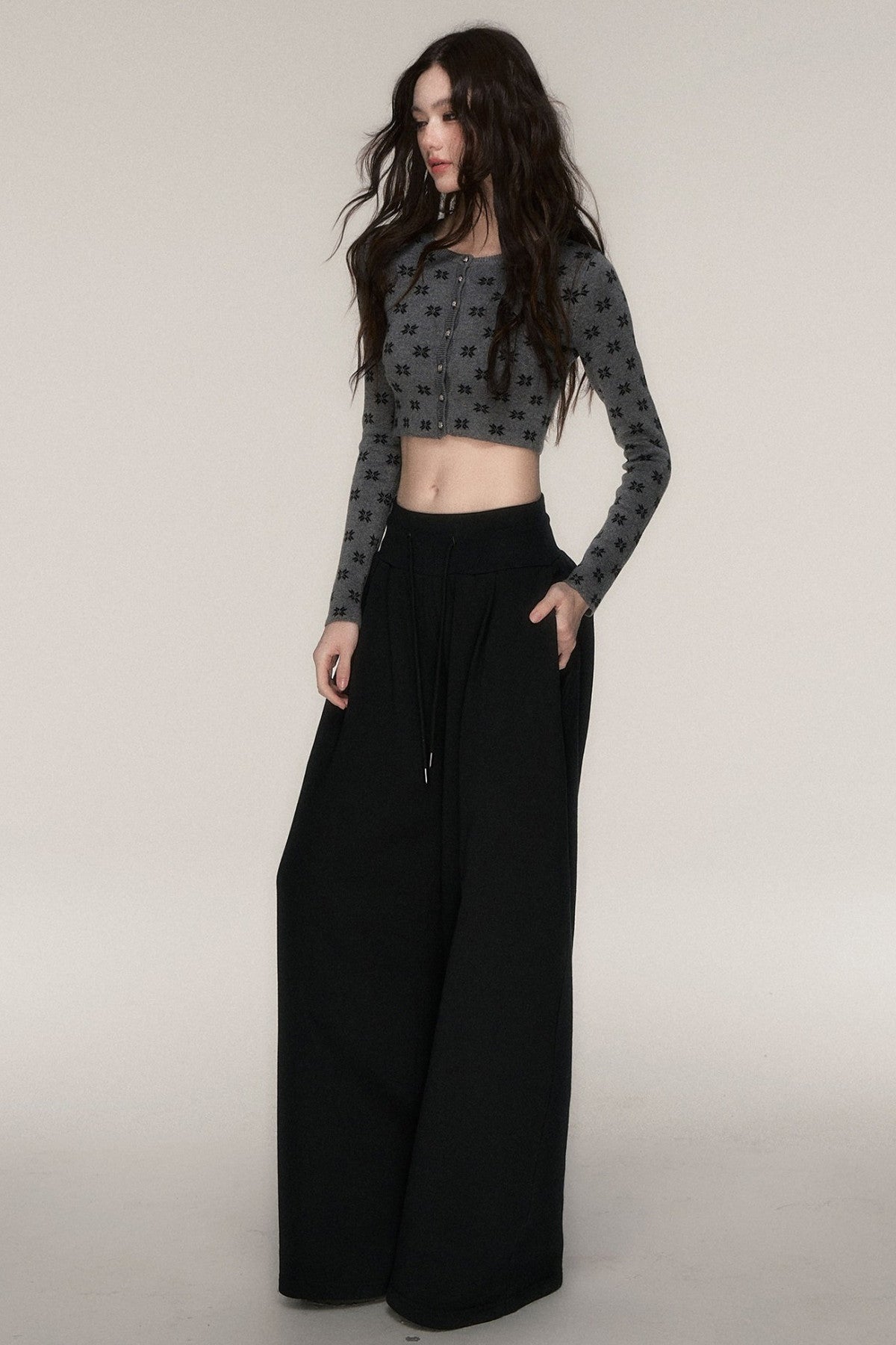 Grey Knit Cardigan and Skirt Set-Up