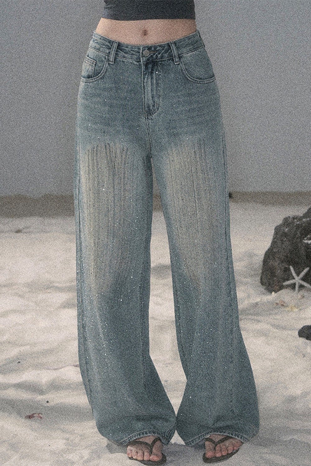 American-Style Rhinestone Wide-Leg Jeans