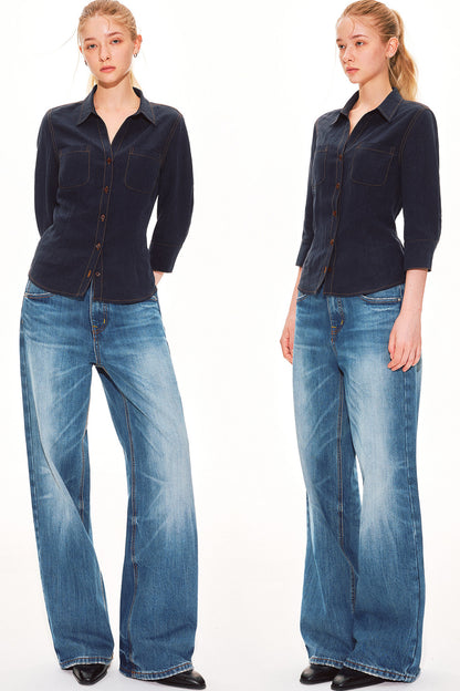 Lyocell Linen V-Neck Blouse