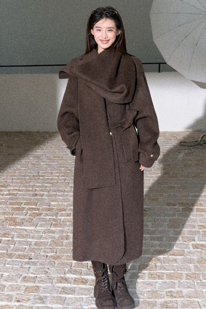Double-Sided Wool Scarf Collar Coat
