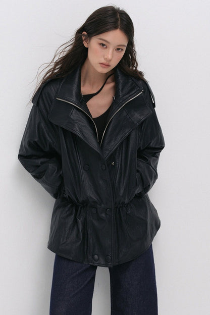 Detachable Down PU Leather Jacket