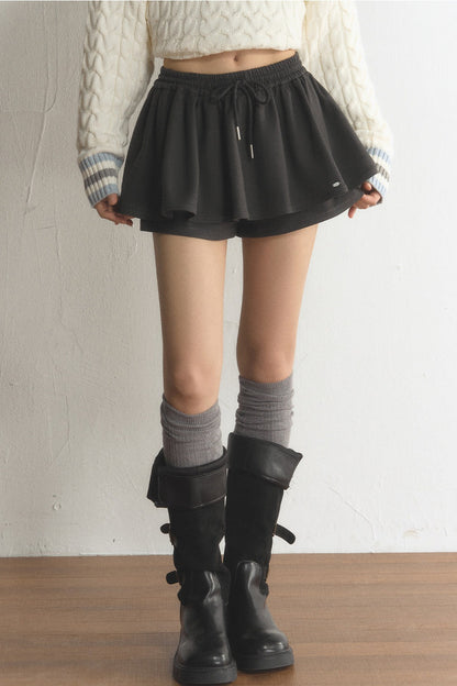 Drawstring High-Waisted Pleated Skirt