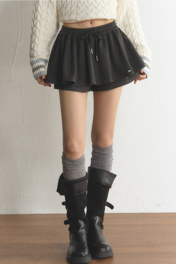 Drawstring High-Waisted Pleated Skirt