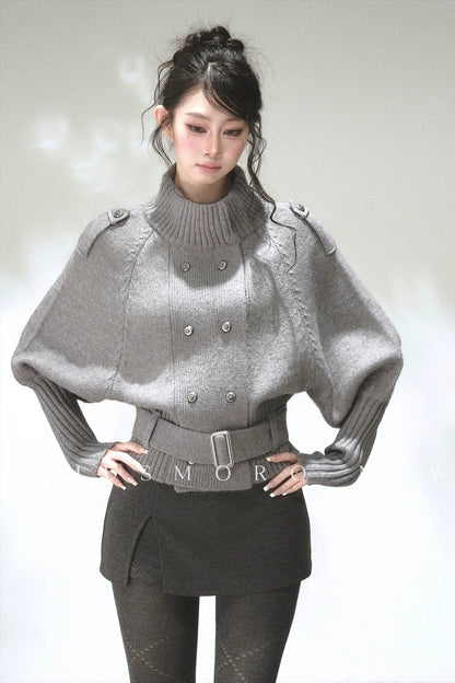 Capejacke mit vertikalem Rippstrick und Fledermausärmeln