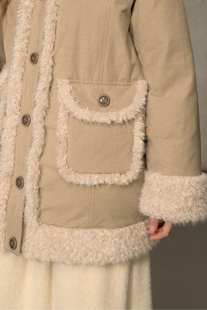 Long Plush Collar Down Jacket