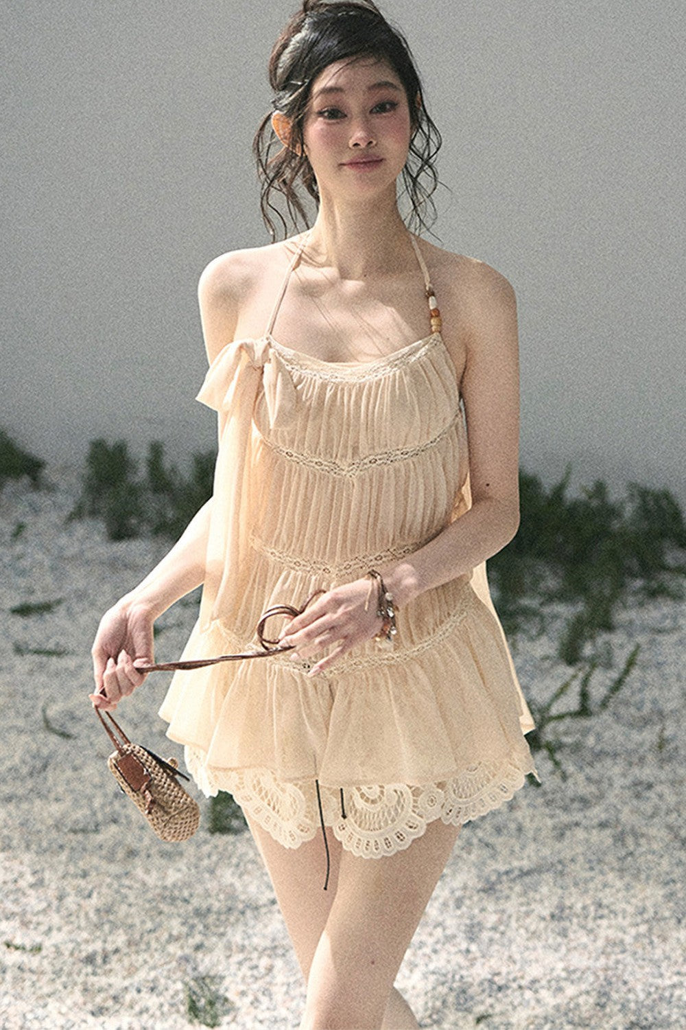 French Lace Chiffon Halter Top