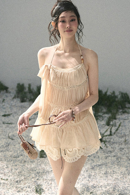 French Lace Chiffon Halter Top