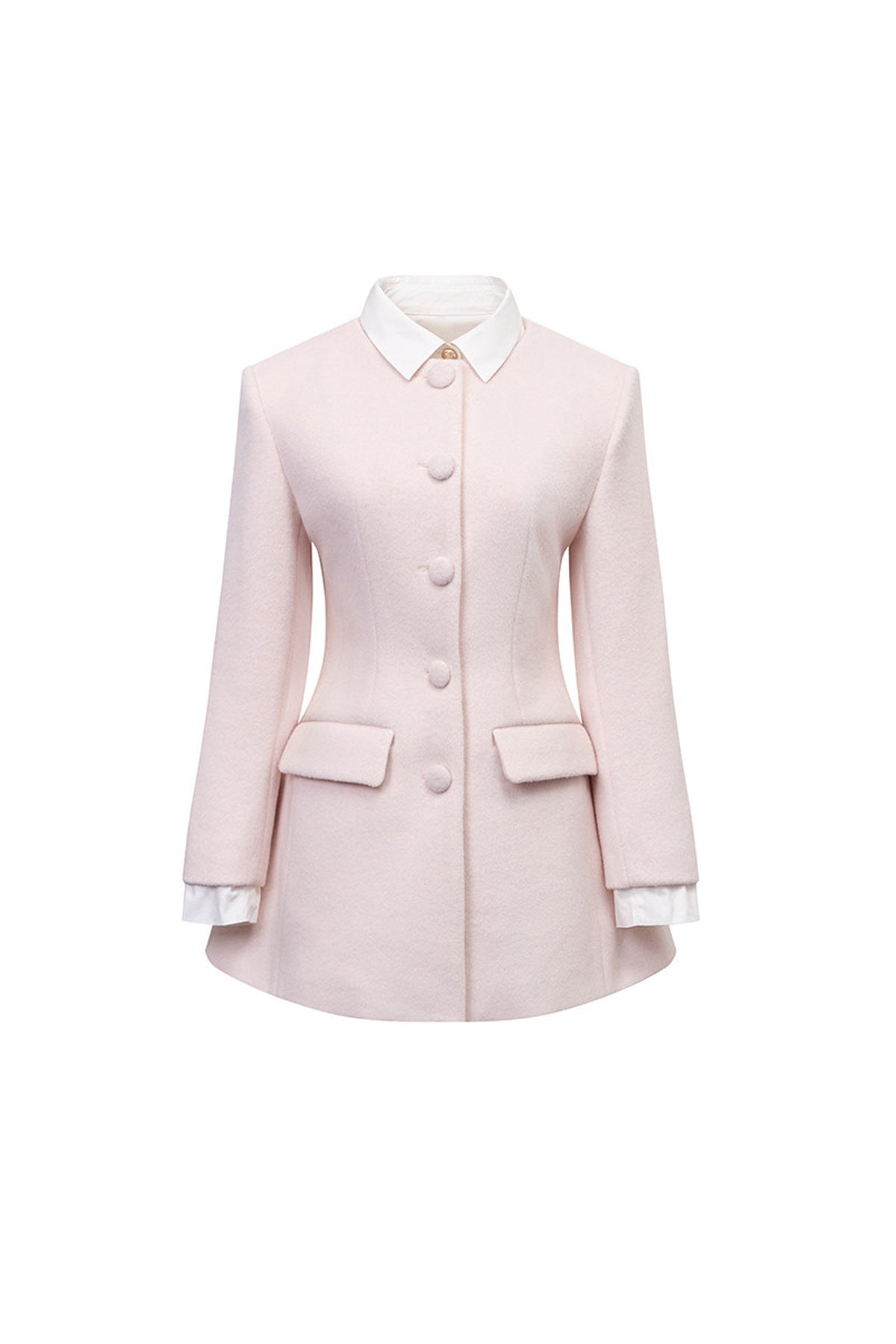 Pink Wool Shirt Collar Mid-Length Coat