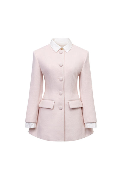 Pink Wool Shirt Collar Mid-Length Coat