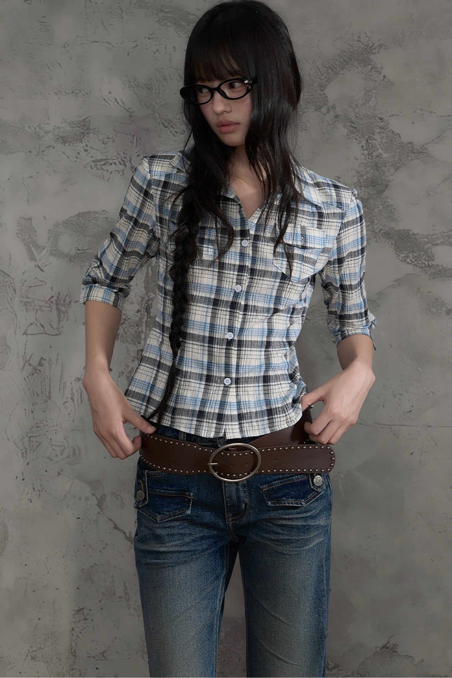 Retro Plaid Short Sleeve Shirt and Pants Set-Up