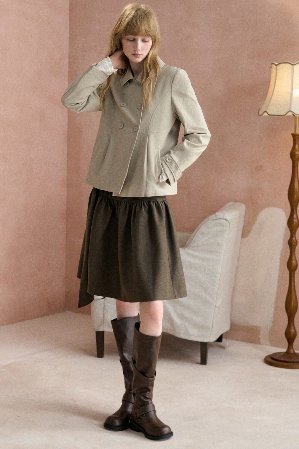 Collar Pleated Leather Jacket