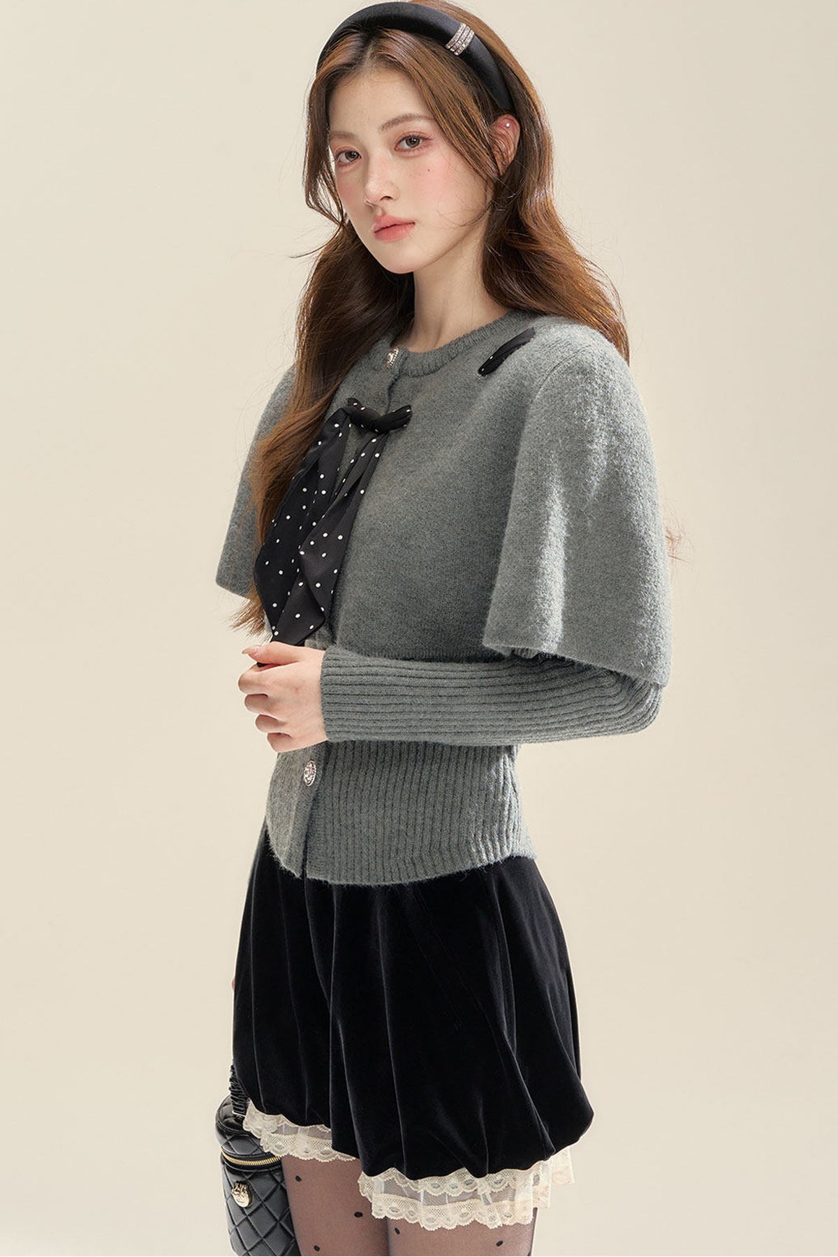 Gray Cape Knit Cardigan