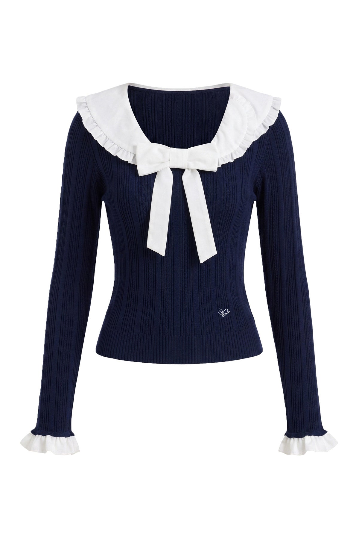 Doll Collar Detachable Bow Knit Top