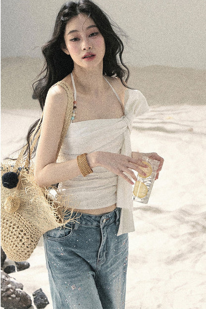 Halter Knot Pleated Top