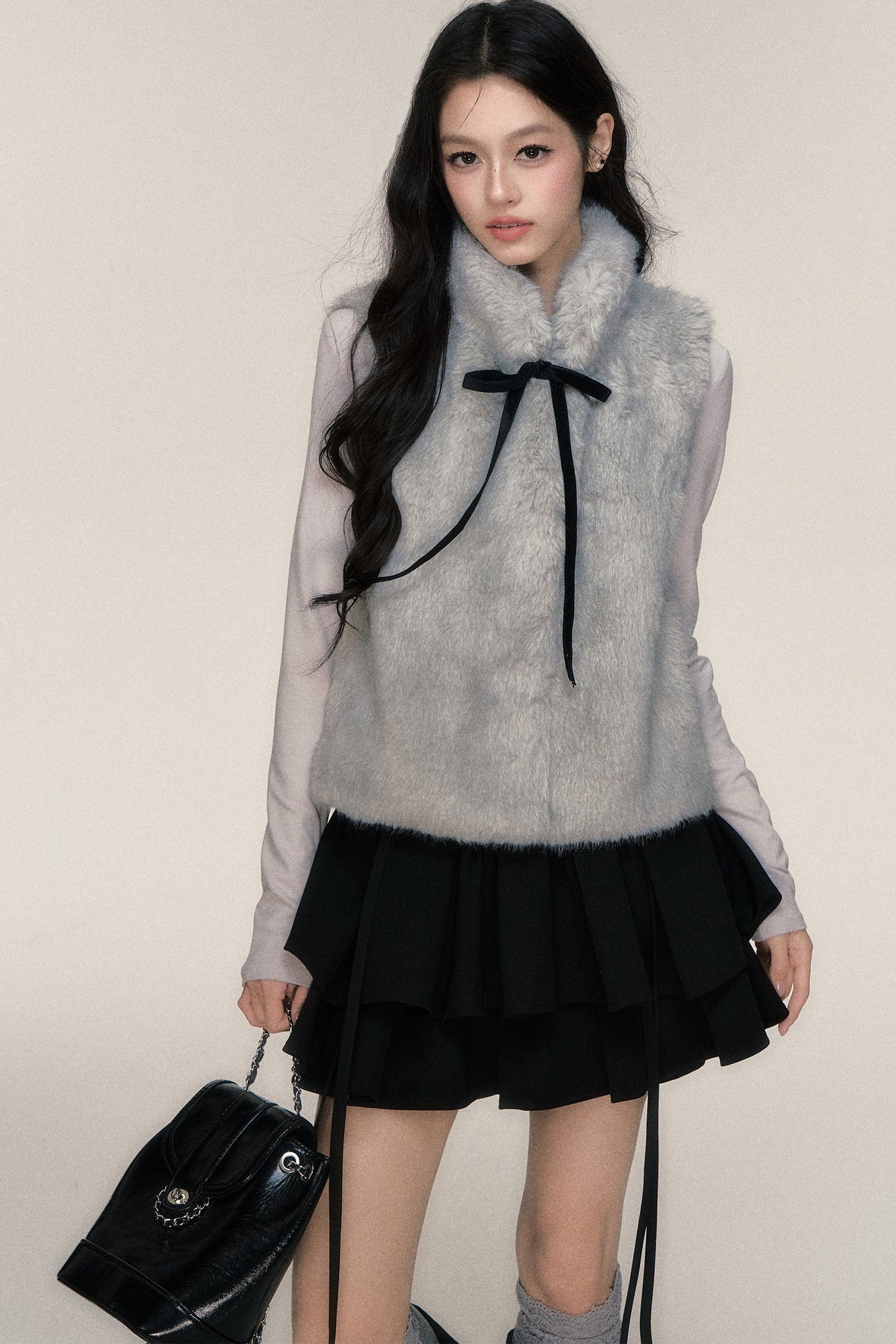 Bow Tie Faux Fur Vest